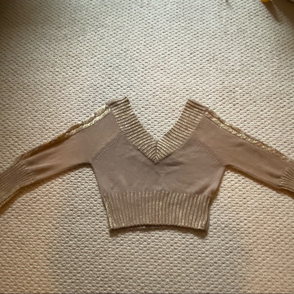 brown sweater with gold metallic accents - Picture 3 of 3